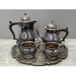 Barker Ellis 4 piece coffee/tea set on tray silver plated