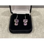 Silver 2 stone amethyst drop earrings