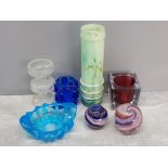 7 pieces of art glass includes Austrian oberglass, Japanese bond ware, Sklo union Paperweights