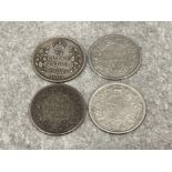 4 x silver India 1/4 rupees Victoria/Edward VII/George V