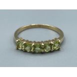 9ct gold 5 stone peridot ring 1.57g size P