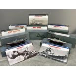 8 famous Warship model boats including HMS RODNEY and HMS HOOD all in original boxes