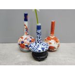 2 Chinese Kutani minature vases, one signed together with minature blue and white vase with wood