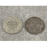 2 x Victoria Indian silver rupees 1900 unc and 1901 vf