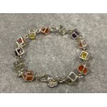 Silver stone set cube link bracelet