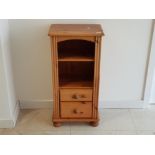 Narrow Pine Hifi entertainment cabinet fitted with 2 drawers, 45x32cm, H90cm