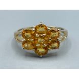 9ct gold citrine cluster ring size N 2.41g