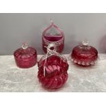 4 pieces of cranberry glass