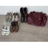 5 pairs of size 3 shoes, 2 new with boxes plus a faux ladys holdall in maroon