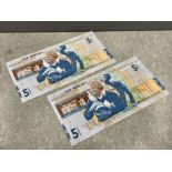 Banknotes royal bank of scotland 2005 £5 jack nicklaus (2) notes consecutive numbers unc