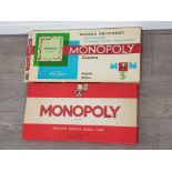 2 boxed vintage monopoly board games by makers parker brothers and Waddington, both complete in good