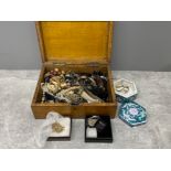 Wooden jewellery box with contents