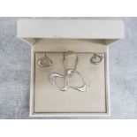 Kit Heath abstract silver double pendant on 16inch snake chain with matching earrings for pierced