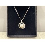 Silver cz freshwater pearl pendant and chain