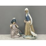 Nao by Lladro figure of woman with goose and (1 other sas)