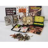 A fishing lot including various selection of flies and 4 books on fly tying