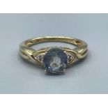 9ct gold ladies blue stone and diamond ring 2.84g size N1/2