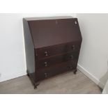 Edwardian Mahogany writing bureau with brss handles