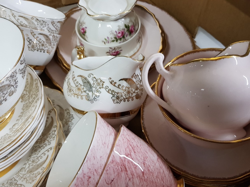 Box of miscellaneous part China teasets includes pink Royal Vale, Royal Albert moss rose teapot, - Image 2 of 3