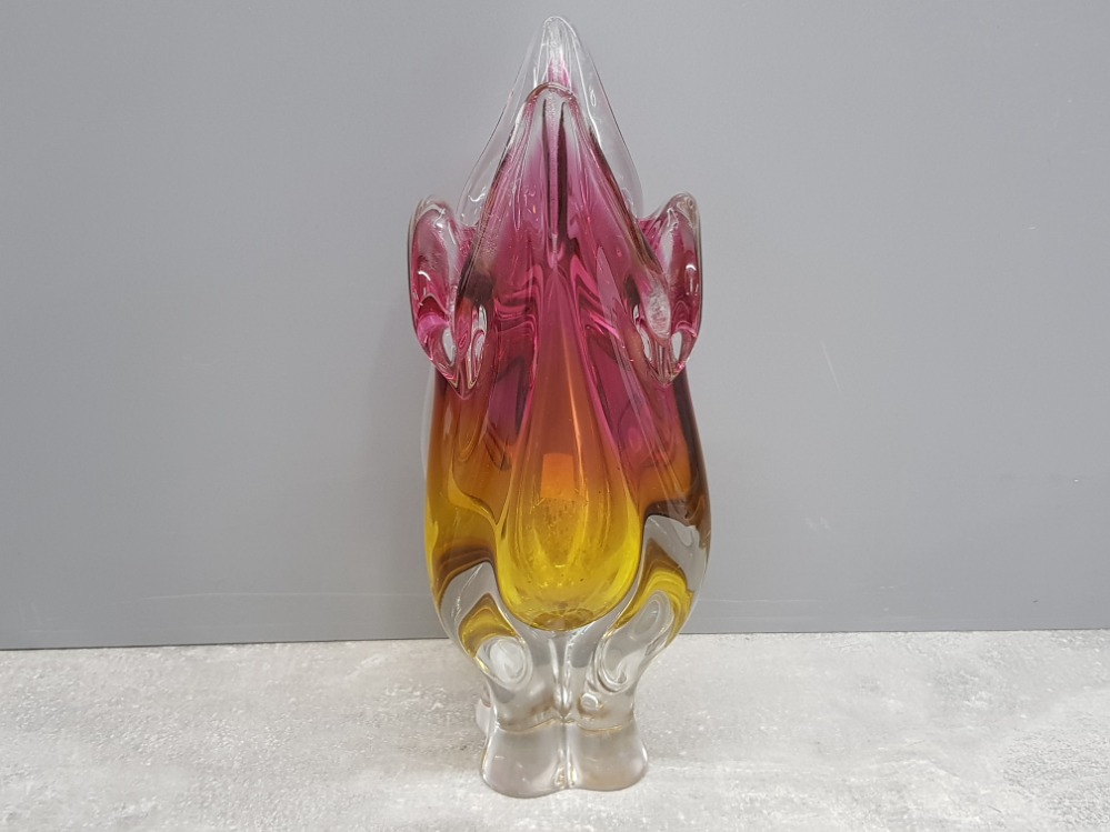 Massive strawberry and gold cased clear 12cms high Josef Hospodka vase for Chribska - Image 2 of 3