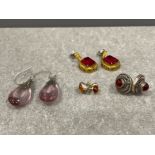 4 pair of silver earrings including amber and cornelian