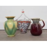 West German 391 water jug together with Italian pottery basket and vase