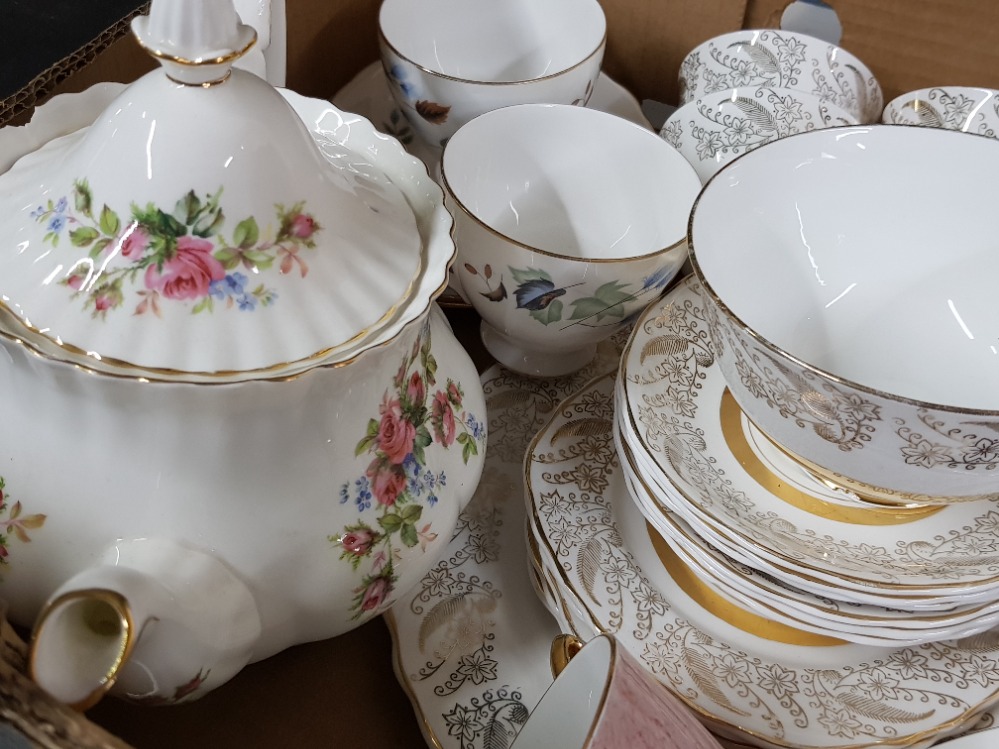 Box of miscellaneous part China teasets includes pink Royal Vale, Royal Albert moss rose teapot, - Image 3 of 3