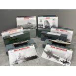 6 famous Warship model boats including HMS VANGUARD and HMS RAMILLIES all in original boxes and