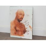 Unframed signed Marvin Hagler picture, God bless all good things come to those who wait, dated 1996,