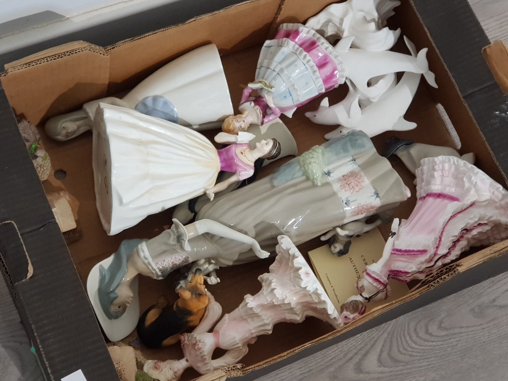 Box containing miscellaneous ornaments mainly lady figures Doulton Worcester etc all have minor