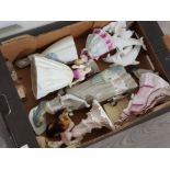 Box containing miscellaneous ornaments mainly lady figures Doulton Worcester etc all have minor
