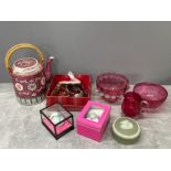 Miscellaneous items including Wedgwood, cranberry glass costume jewellery etc