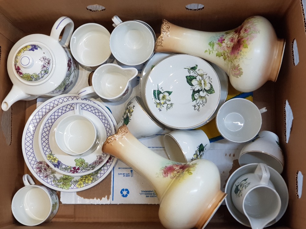 2 mixed China tea sets by Ringtons and ironstone Alpine white, plus pair of S.F and co crown royal