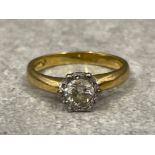 18ct gold diamond solitaire approx .45ct 3.5G size L1/2