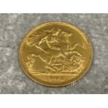 22ct gold 1905 king Edward VII half sovereign coin