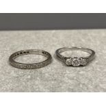 18ct white gold 3 stone diamond ring and diamond eternity ring. Possibly 100yrs in original