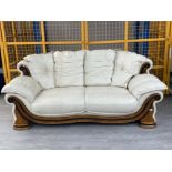 Beautiful leather and wood cream 3 seater sofa