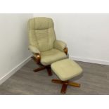 Cream leather reclining chair and matching stool in the stressless style