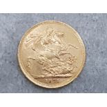 22ct gold 1875 full sovereign coin, young head