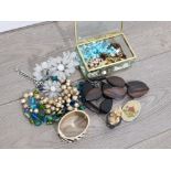 Large amount of costume jewellery with glass jewellery box included, nice quality