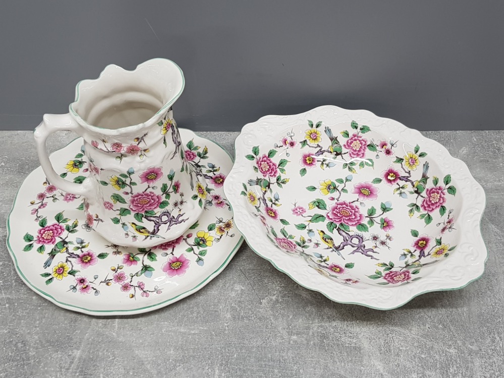 Edwardian Staffordshire ladies water jug and bowl set in the Old Foley pattern, porcelain