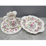 Edwardian Staffordshire ladies water jug and bowl set in the Old Foley pattern, porcelain