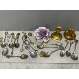 Box of spoons, buttons and candle holders