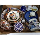 Box of ceramics mainly plates in the imari pattern includes 2 by Crown Derby