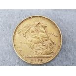22ct gold 1899 full sovereign coin, old head