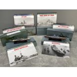 6 famous Warship model boats including HMS REPULSE, MISSOURI and more all in original boxes