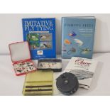 Fly fishing lot ,including 3 fly fishing books together with boxed flies and Beaulite Shakespeare