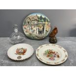 Mixed lot of plates, perfume bottle and Ben eagle miniature (empty)