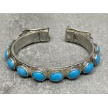 Antique Chinese Dragon bracelet silver metal with blue cabochons