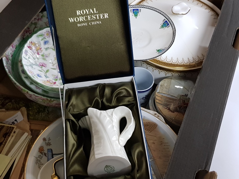 Box of miscellaneous items includes boxed royal Worcester jug, Minton plates, paragon cups and - Image 2 of 2